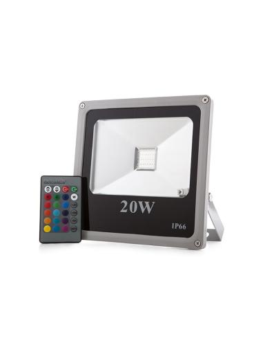 Foco Proyector LED 20W 1.600Lm IP65 Mando a Distancia RGB  [HX-FL20-RGB]