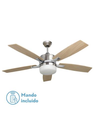 Ventilador Niquel Menfis 5 Aspas Haya/wengue 2xe27 46x132d Control Remoto