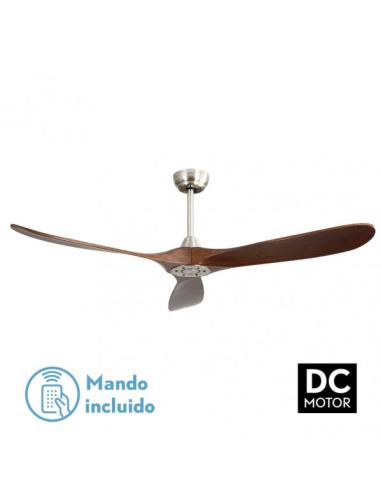 Ventilador Dc Marin Niquel 3 Aspas Roble Sin Luz 5 Velocidades Remoto Temporizador 152d