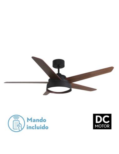 Ventilador 25w Dc Marron Lebeche 5 Aspas Rev. Nogal/roble 6 Vel. 3000-4000-6000k 132d Remoto,memoria Y Temporizador