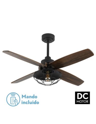 Ventilador Dc Aquilo Negro 1xe27 4Asp Roble 6Veloc C/Remoto Y Temporizador 44,5/57x119,4x119,4 Cm