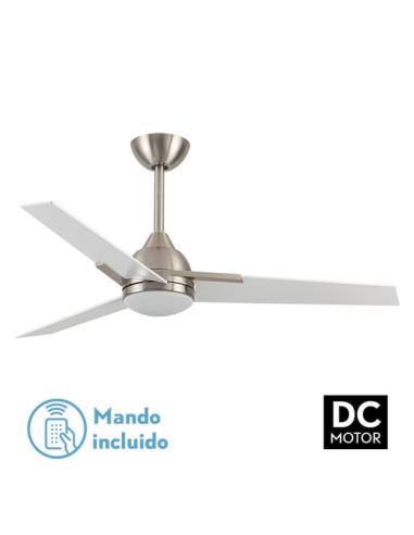 Ventilador 22w Dc Argestes Niquel 3 Aspas Blancas  6Velocidades 3Colores 2180lm 132D C/remoto, Memoria Y Temporizador