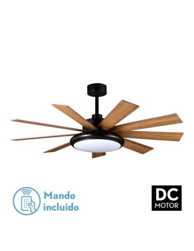 Ventilador DC Pireo 36w Negro 9 Aspas Roble/haya  6 Vel 3 Colores 3800lm 132d C/Remoto, Memoria Y Temporizador