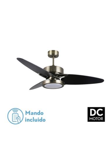 Ventilador Dc Cross 30w Cuero 3 Aspas Negro/nogal 6vel. 3 Colores 3250lm 132d Remoto, Memoria Y Temporizador