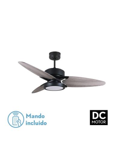 Ventilador Dc Cross 30w Negro 3 Aspas Gris/roble 6vel. 3 Colores 3250lm 132d Remoto, Memoria Y Temporizador