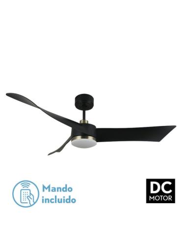 Ventilador Dc Tempel 26w Negro/cuero 3 Aspas 132d 6vel. 3 Colores 2950lm  C/remoto, Memoria Y Temporizador