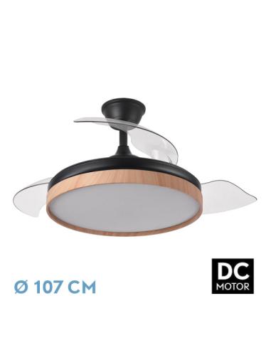 Ventilador Dc Evros 72w 6120lm Negro/haya 107d 3asp.desplegables 3000-4000-6000k Remoto+temp+memoria