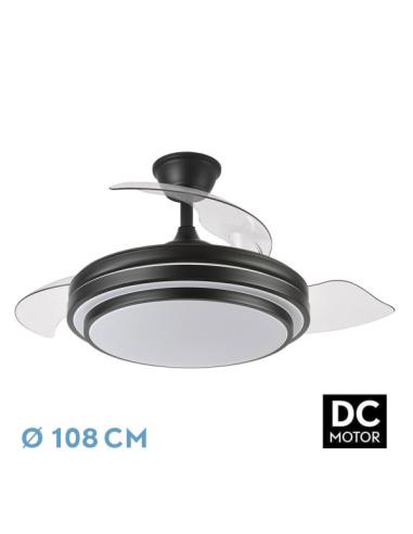 Ventilador Dc Ibe 72w 6117lm Negro 3 Asp.desp. 108d 3000-4000-6000k Remoto, Memoria Y Temporizador