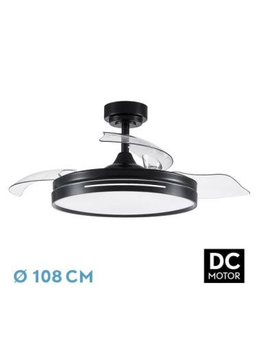 Ventilador DC 72w Micenas Negro 3 Aspas 108d  6 Veloc. 7200lm 3 Colores C/remoto, Memoria Y Temporizador  24