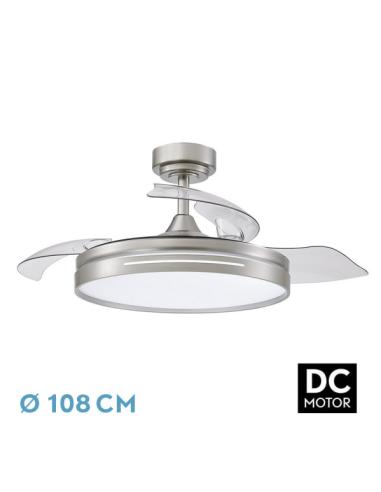 Ventilador Dc 72w Micenas Niquel 3asp.transp.108d 6velocidades 7200lm 3colores Remoto,memoria Y Temporizador 24