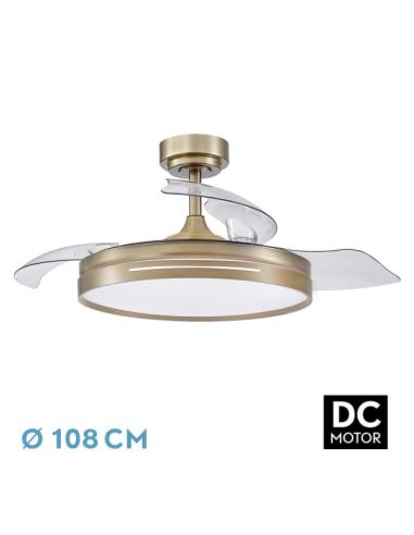 Ventilador Dc 72w Micenas Cuero 3asp.transp.108d  6vel 7200lm 3colores Remoto,memoria Y Temporizador 24