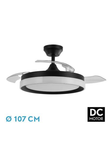 Ventilador Dc Zenit Negro 72w 3aspas Desplegables 107d 7200lm 6vel 3000k,4500k,6000k, Remoto+temporizador+memoria