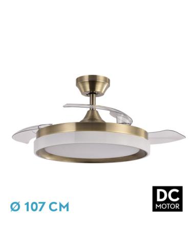 Ventilador Dc Zenit Cuero 72w 3aspas Desplegables 107d 7200lm 6vel 3000k,4500k,6000k, Remoto+temporizador+memoria