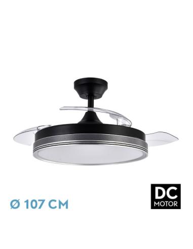 Ventilador Dc Escarcha Negro/gris 72w 3aspas Desplegables 107d 7200lm 6vel 3000k,4500k,6000k, Remoto+temporizador+memoria