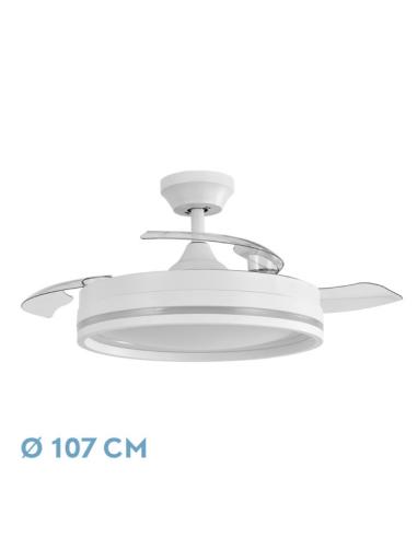 Ventilador Dc Cerrato Blanco 72w 3aspas Desplegables 107d 7200lm 6vel 3000k,4500k,6000k, Remoto+temporizador+memoria