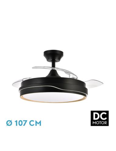 Ventilador Dc Tempano Negro/madera 72w 3aspas 107d 7200lm 6vel 3000k,4500k,6000k Remoto+temporizador+memoria