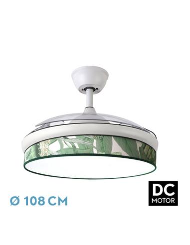 Ventilador Dc Moda 72w Blanco/hoja Verde 108d 3aspas 7200lm 3000k,4000k,6000k Remoto+memoria+temporizador