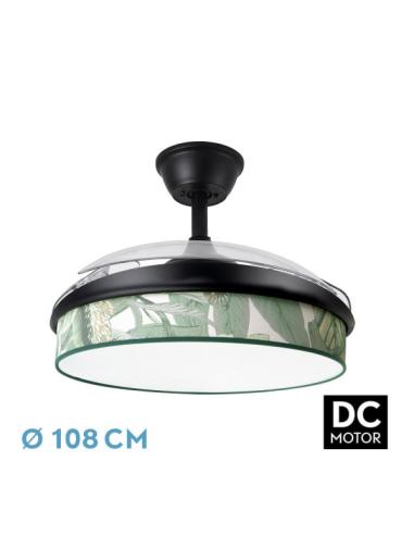 Ventilador Dc Moda 72w Negro/hoja Verde 108d 3aspas 7200lm 3000k,4000k,6000k Remoto+memoria+temporizador