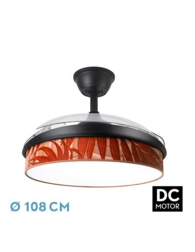 Ventilador Dc Moda 72w Negro/hoja Caldera 108d 3aspas 7200lm 3000k,4000k,6000k Remoto+memoria+temporizador