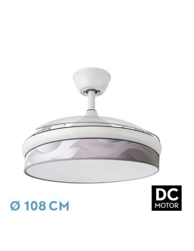 Ventilador Dc Moda 72w Blanco/ola Gris 108d 3aspas 7200lm 3000k,4000k,6000k Remoto+memoria+temporizador