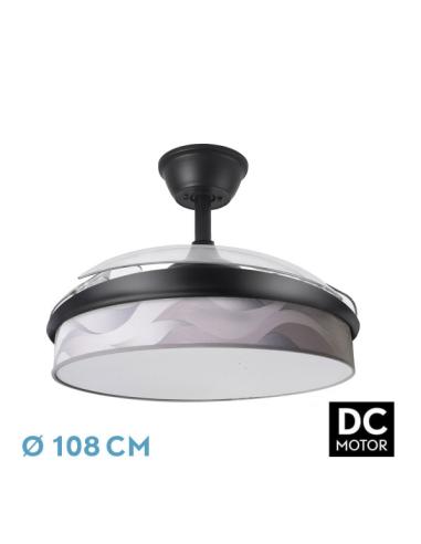 Ventilador Dc Moda 72w Negro/ola Gris 108d 3aspas 7200lm 3000k,4000k,6000k Remoto+memoria+temporizador