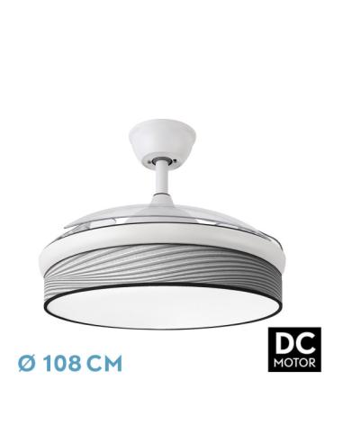 Ventilador Dc Moda 72w Blanco/surco Gris 108d 3aspas 7200lm 3000k,4000k,6000k Remoto+memoria+temporizador