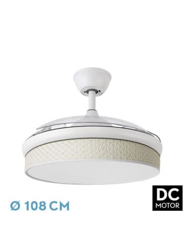 Ventilador Dc Moda 72w Blanco/cañizo Blanco 108d 3aspas 7200lm 3000k,4000k,6000k Remoto+memoria+temporizador