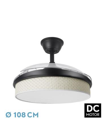 Ventilador Dc Moda 72w Negro/cañizo Blanco 108d 3aspas 7200lm 3000k,4000k,6000k Remoto+memoria+temporizador