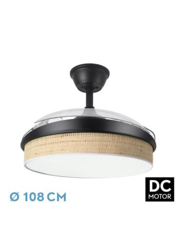 Ventilador Dc Moda 72w Negro/cañizo Claro 108d 3apas 7200lm 3000k,4000k,6000k Remoto+memoria+temporizador