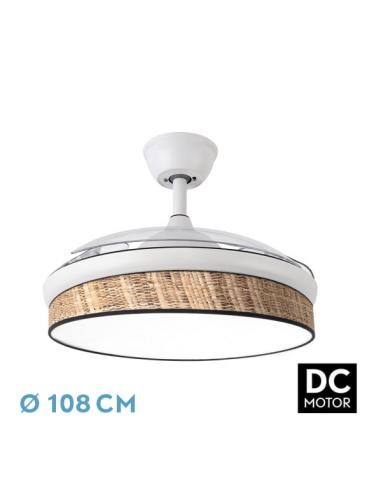 Ventilador Dc Moda 72w Blanco/cañizo Oscuro 108d 3aspas 7200lm 3000k,4000k,6000k Remoto+memoria+temporizador