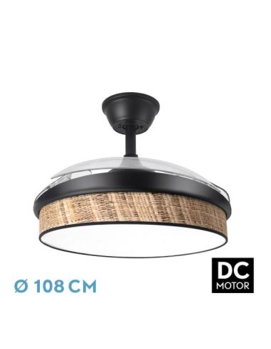 Ventilador Dc Moda 72w Negro/cañizo Oscuro 108d 3aspas 7200lm 3000k,4000k,6000k Remoto+memoria+temporizador