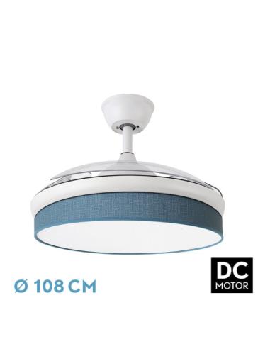 Ventilador Dc Moda 72w Blanco/azul 108d 3aspas 7200lm 3000k,4000k,6000k Remoto+memoria+temporizador