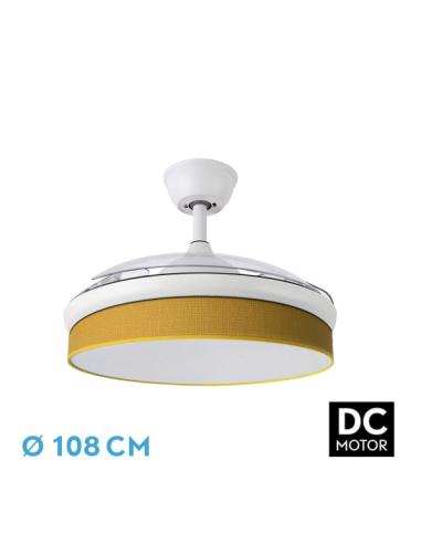 Ventilador Dc Moda 72w Blanco/amarillo 108d 3aspas 7200lm 3000-4000-6000k Remoto+memoria+temporizador