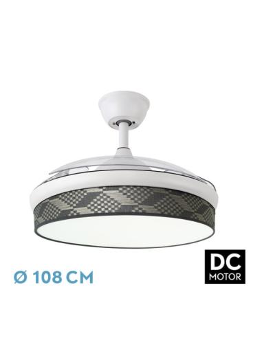 Ventilador Dc Moda 72w Blanco/tetris Gris 108d 3aspas 7200lm 3000-4000-6000k Remoto+ Memoria+ Temporizador