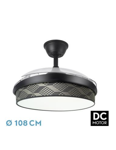 Ventilador Dc Moda 72w Negro/tetris Gris 108d 3aspas 7200lm 3000-4000-6000k Remoto+ Memoria+ Temporizador