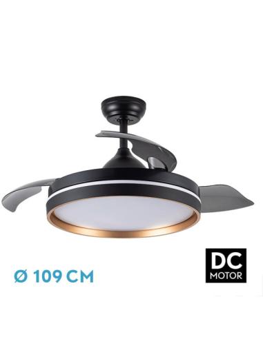 Ventilador Dc Nalon 72w Negro/oro 3aspas 109d 7200l 6vel 3000k,4500k,6000k Remoto+memoria+temporizador