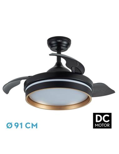 Ventilador Dc Nalon 48w Negro/oro 3aspas 91d 4800lm 6vel 3000k,4500k,6000k Remoto+memoria+temporizador