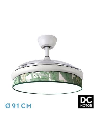 Ventilador Dc Moda 72w Blanco/hoja Verde 91d 3aspas 7200lm 3000k, 4000k, 6000k Remoto+ Memoria+ Temporizador