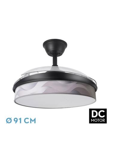 Ventilador Dc Moda 72w Negro/ola Gris 91d 3aspas 7200lm 3000-4000-6000k Remoto+ Memoria+ Temporizador