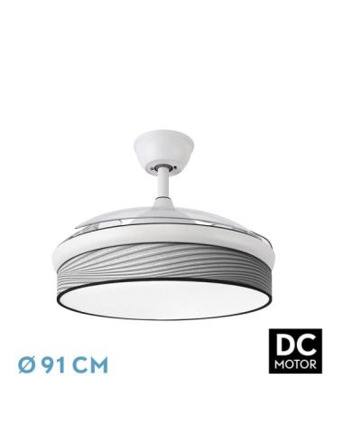 Ventilador Dc Moda 72w Blanco/surco Gris 91d 3aspas 7200lm 3000-4000-6000k Remoto+ Memoria+ Temporizador