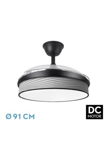 Ventilador Dc Moda 72w Negro/surco Gris 91d 3aspas 7200lm 3000-4000-6000k Remoto+ Memoria+ Temporizador