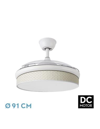 Ventilador Dc Moda 72w Blanco/cañizo Blanco 91d 3aspas 7200lm 3000-4000-6000k Remoto+ Memoria+ Temporizador