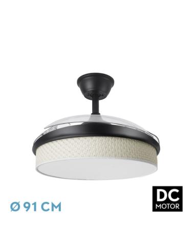 Ventilador Dc Moda 72w Negro/cañizo Blanco 91d 3aspas 7200lm 3000-4000-6000k Remoto+ Memoria+ Temporizador