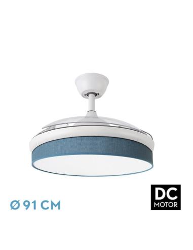 Ventilador Dc Moda 72w Blanco/azul 91d 3aspas 7200lm 3000-4000-6000k Remoto+ Memoria+ Temporizador