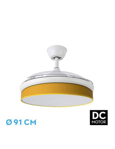 Ventilador Dc Moda 72w Blanco/amarillo 91d 3aspas 7200lm 3000-4000-6000k Remoto+ Memoria+ Temporizador