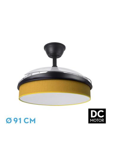 Ventilador Dc Moda 72w Negro/amarillo 91d 3aspas 7200lm 3000-4000-6000k Remoto+ Memoria+ Temporizador