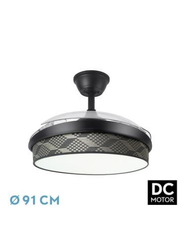 Ventilador Dc Moda 72w Negro/tetris Gris 91d 3aspas 7200lm 3000-4000-6000k Remoto+ Memoria+ Temporizador