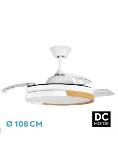 Ventilador Dc Emperador 72w Blanco/haya 3aspas Desplegables 106d 7200lm 3000-4000-6000k Remoto + Memoria+ Temporizador