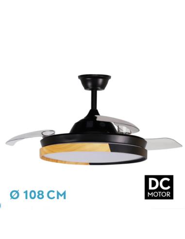 Ventilador Dc Emperador 72w Negro/haya 3aspas Desplegables 106d 7200lm 3000-4000-6000k Remoto+ Memoria+ Temporizador