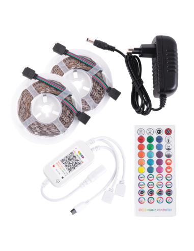 Kit Tira 72W 3.000Lm 300 LED 10 metros RGB Blister Transformador, Controlador, Control Bluetooth IP20 40.000H [CA-KITRGB-10M]